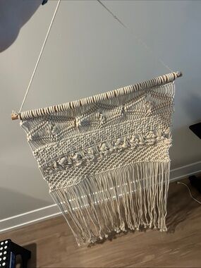 Macramé Cream and Wooden Wall Decor